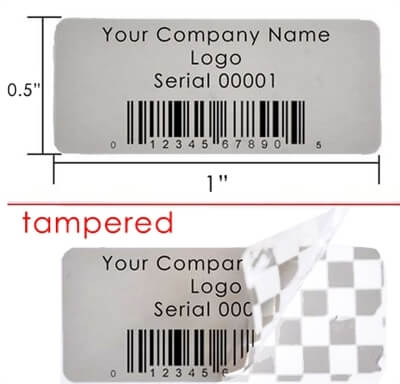 500 TamperColor® Grey Custom Printed Security Labels: Tamper Evident, Rectangle 1" x 0.5" (25mm x 13mm) >Click on item details to customize.