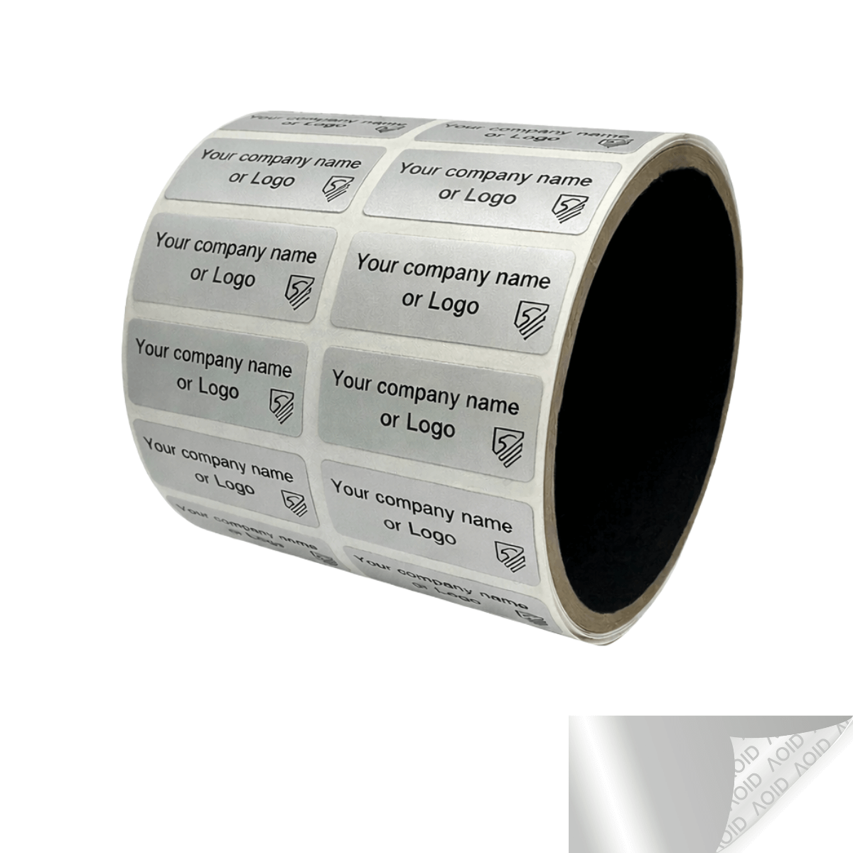 500 Non Residue Silver Matte Chrome Tamper-Evident Stickers TamperGuard® Security Label Seal , Rectangle 1.5" x 0.6" (38mm x 15mm) >Click on item details to customize.