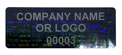 250 Black Tamper Evident Security Holographic Label Seal Sticker, Rectangle 1" x 0.375" (25mm x 9mm). CustomPrinted. >Click on item details to Customize.