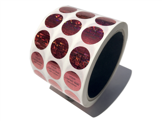 2,000 Red Tamper Evident Security Hologram Round Label Seal Sticker, Circle 0.625" diameter (16mm). CustomPrinted. >Click on item details to Customize.
