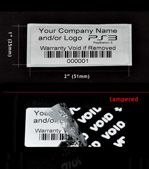 1,000 Metallic Tamper Evident Security Labels Silver Bright TamperVoid® Seal Sticker, Rectangle 2" x 1" (51mm x 25mm). Custom Printed. >Click on item details to customize.
