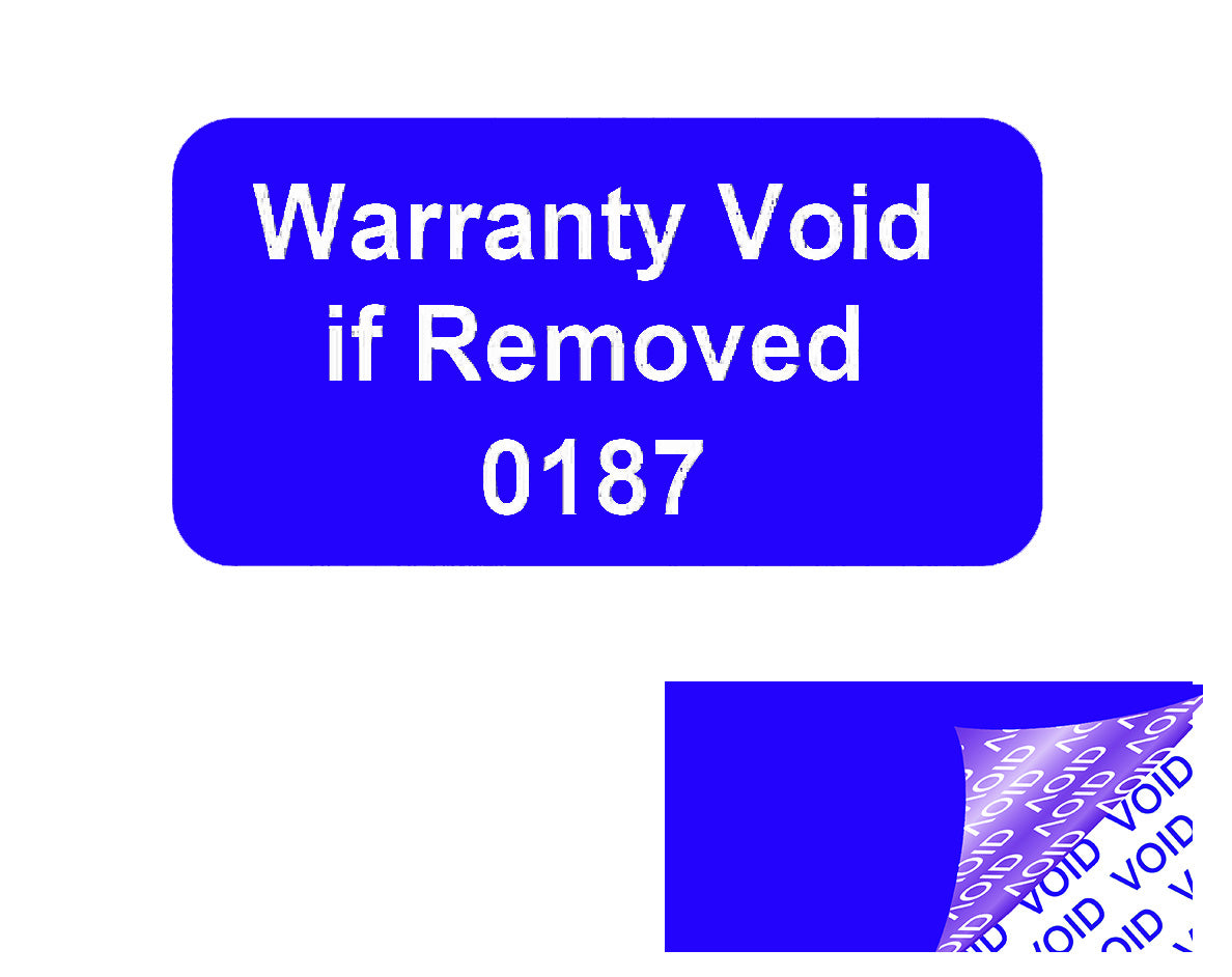 1,000 Tamper Evident Blue Security Labels TamperColor Seal Sticker, Rectangle 1" x 0.5" (25mm x 13mm). Printed: Warranty Void if Removed.