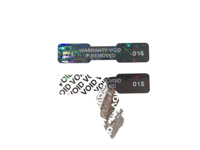 250 Black Tamper Evident Holographic Security Label Seal Sticker, Dogbone 1.75" x 0.375" (44mm x 9mm). Printed: Warranty Void if Removed + Serialization