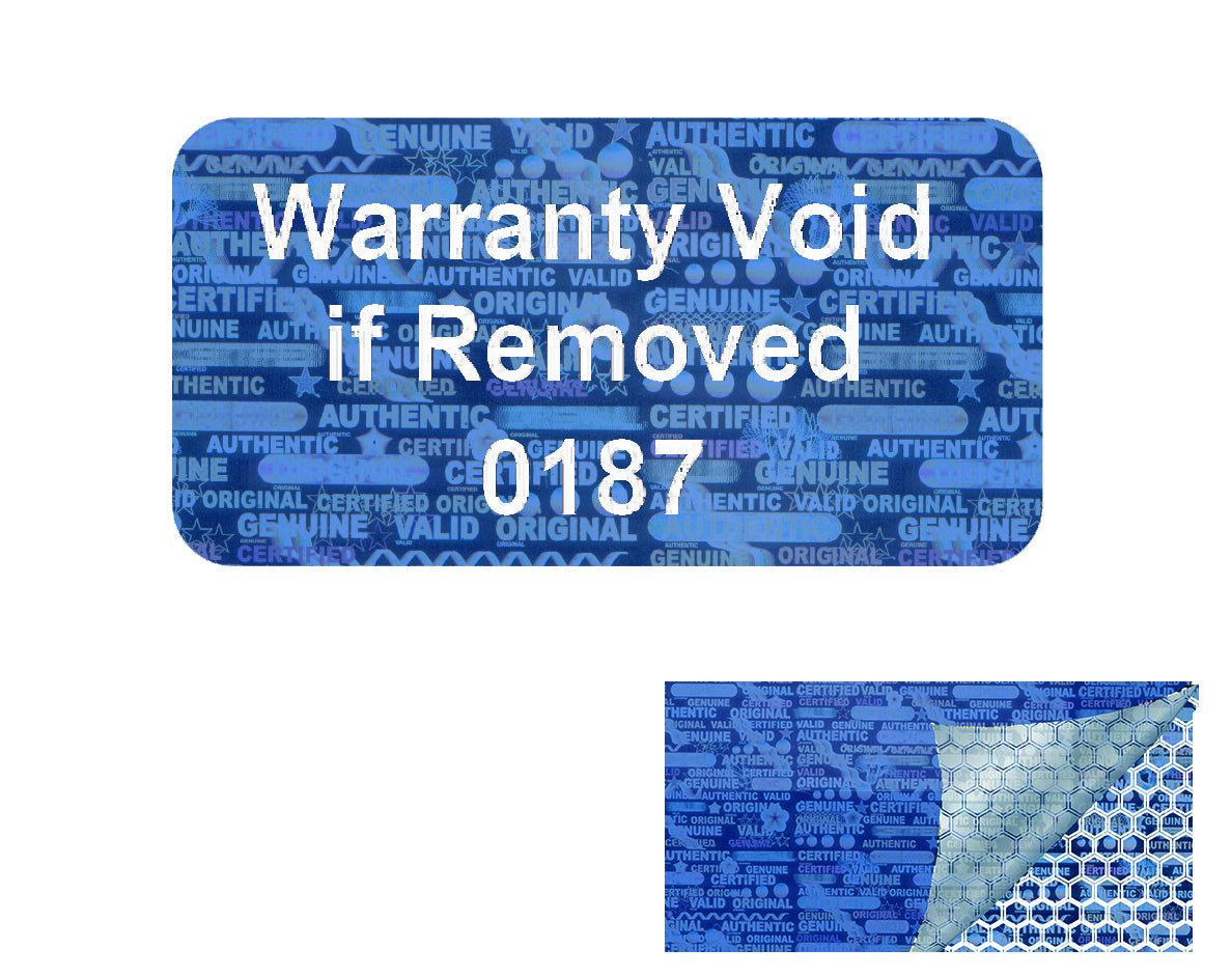 5,000 Blue Tamper Evident Holographic Security Label Seal Sticker TamperMax® Blue, Rectangle 1" x 0.5" (25mm x 13mm). Printed: Warranty Void if Removed + Serialization