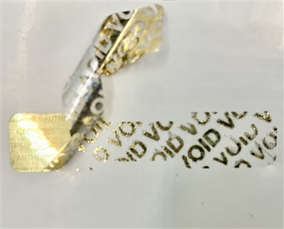 1,000 Gold Tamper Evident Holographic Security Label Seal Sticker, Dogbone 1.75" x 0.375" (44mm x 9mm). Printed: Warranty Void if Removed + Serialization