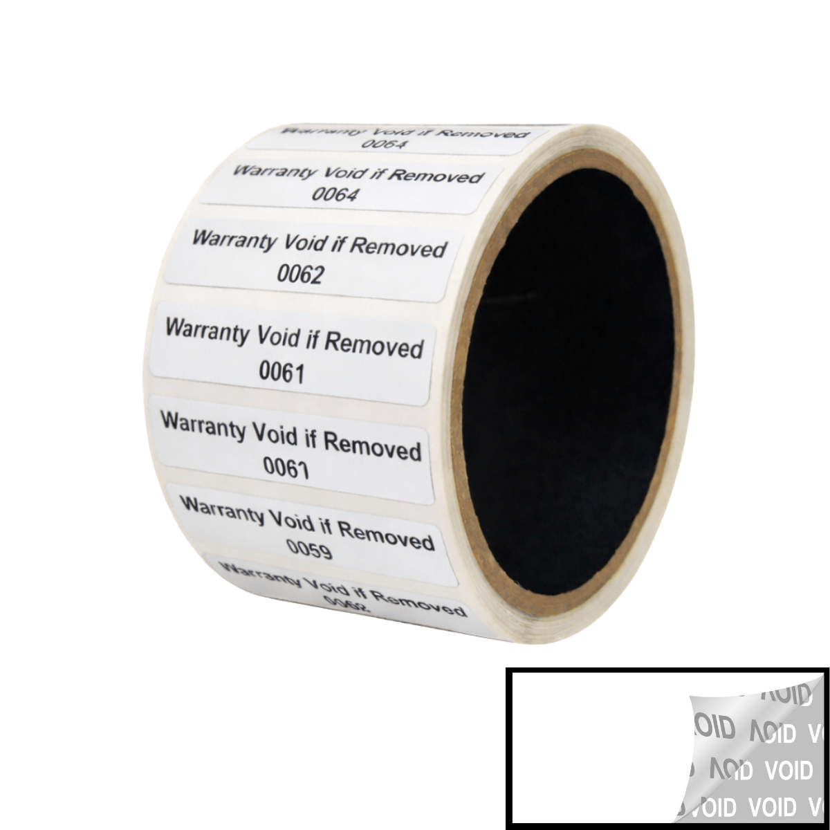250 TamperVoidPro® White Tamper Evident Security Labels Seal Sticker, Rectangle 2" x 0.5" (51mm x 13mm). Printed: Warranty Void if Removed + Serialization.