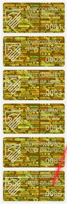 5,000 Tamper Evident Holographic Bright Gold Security Label Seal Sticker, Rectangle 2" x 1" (51mm x 25mm). Demetalized Laser Customization. >Click on item details to customize it.