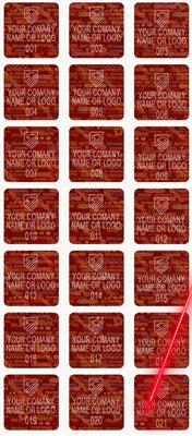 5,000 Tamper Evident Holographic Bright Red Security Label Seal Sticker, Square 0.75" (19mm). Demetalized Laser Customization. >Click on item details to customize it.
