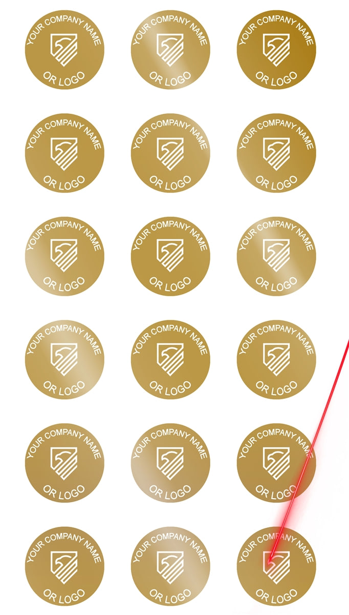 2,000 Gold TamperVoidPro Tamper Evident Security Labels Seal Sticker, Round/ Circle 0.75" diameter (19mm). Demetalized Laser Customization. >Click on item details to customize it.