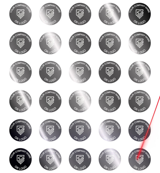 5,000 Silver Bright TamperVoidPro Metallic Tamper Evident Security Labels Seal Sticker, Round/ Circle 0.5" diameter (13mm). Demetalized Laser Customization. >Click on item details to customize it.
