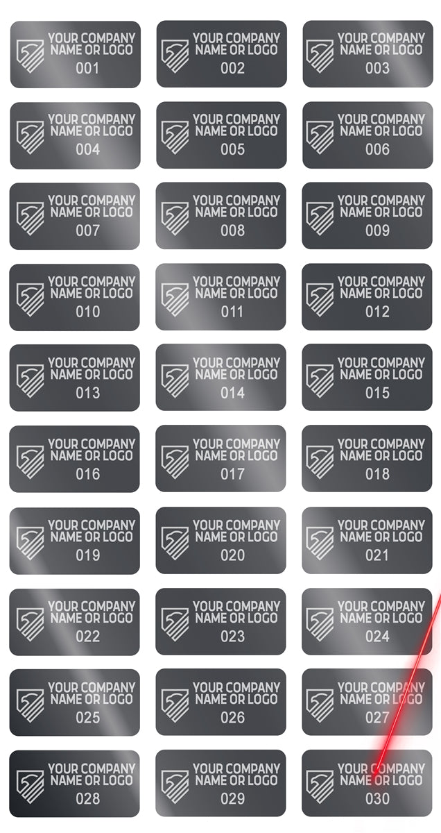 5,000 Silver Bright TamperVoidPro Metallic Tamper Evident Security Labels Seal Sticker, Rectangle 1" x 0.5" (25mm x 13mm). Demetalized Laser Customization. >Click on item details to customize it.
