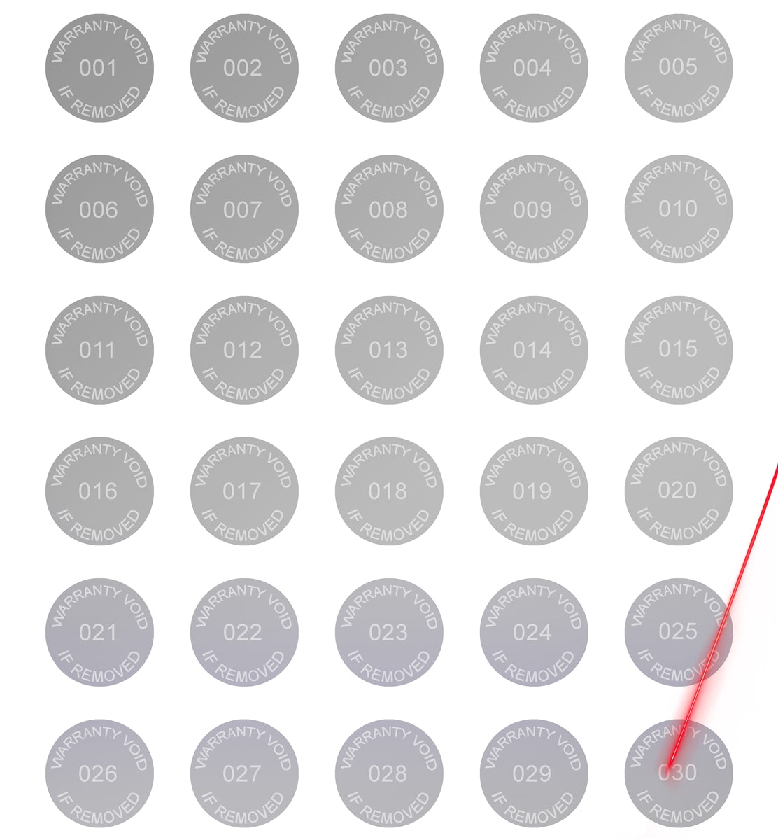 5,000 Silver Matte TamperVoidPro Metallic Tamper Evident Security Labels Seal Sticker, Round/ Circle 0.5" diameter (13mm). Demetalized Laser Customization. >Click on item details to customize it.