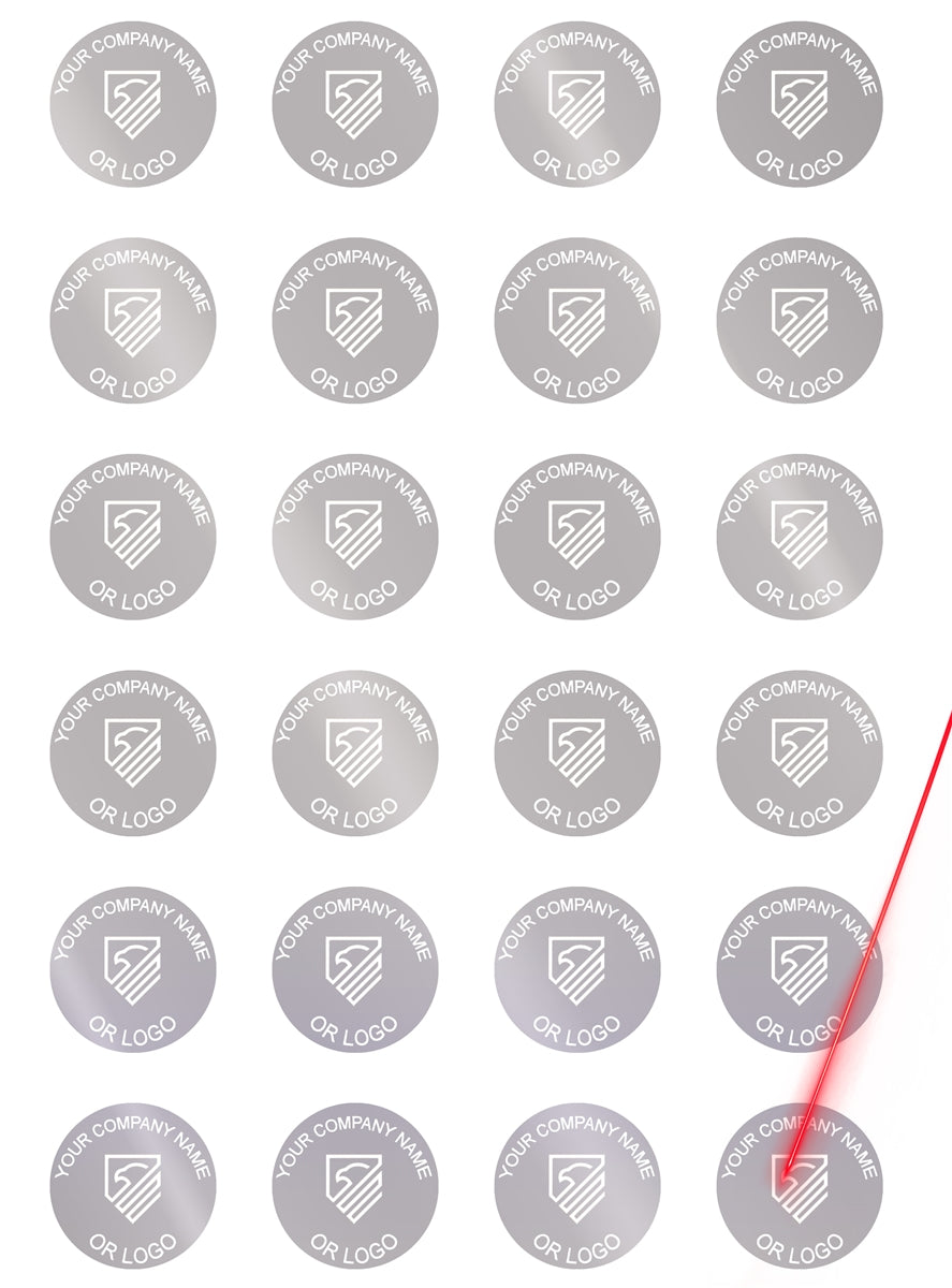 5,000 Silver Matte TamperVoidPro Metallic Tamper Evident Security Labels Seal Sticker, Round/ Circle 0.625" diameter (16mm). Demetalized Laser Customization. >Click on item details to customize it.