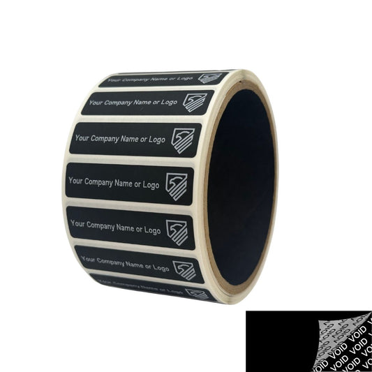 2,000 Black TamperColor® Tamper Evident Security Label Seal Sticker, Rectangle 2" x 0.5" (51mm x 13mm). Custom Print. >Click on item details to customize it.