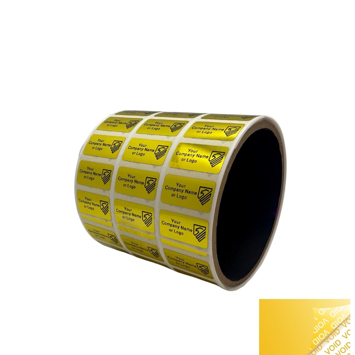 500 Tamper Evident Security Labels Gold TamperVoidPro Seal Sticker, Rectangle 1" x 0.5" (25mm x 13mm). Custom Printed. >Click on item details to customize.