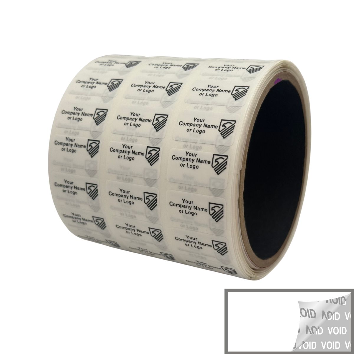 5,000 Tamper Evident Security Labels White TamperVoidPro Seal Sticker, Rectangle 1" x 0.5" (25mm x 13mm). Custom Printed. >Click on item details to customize.