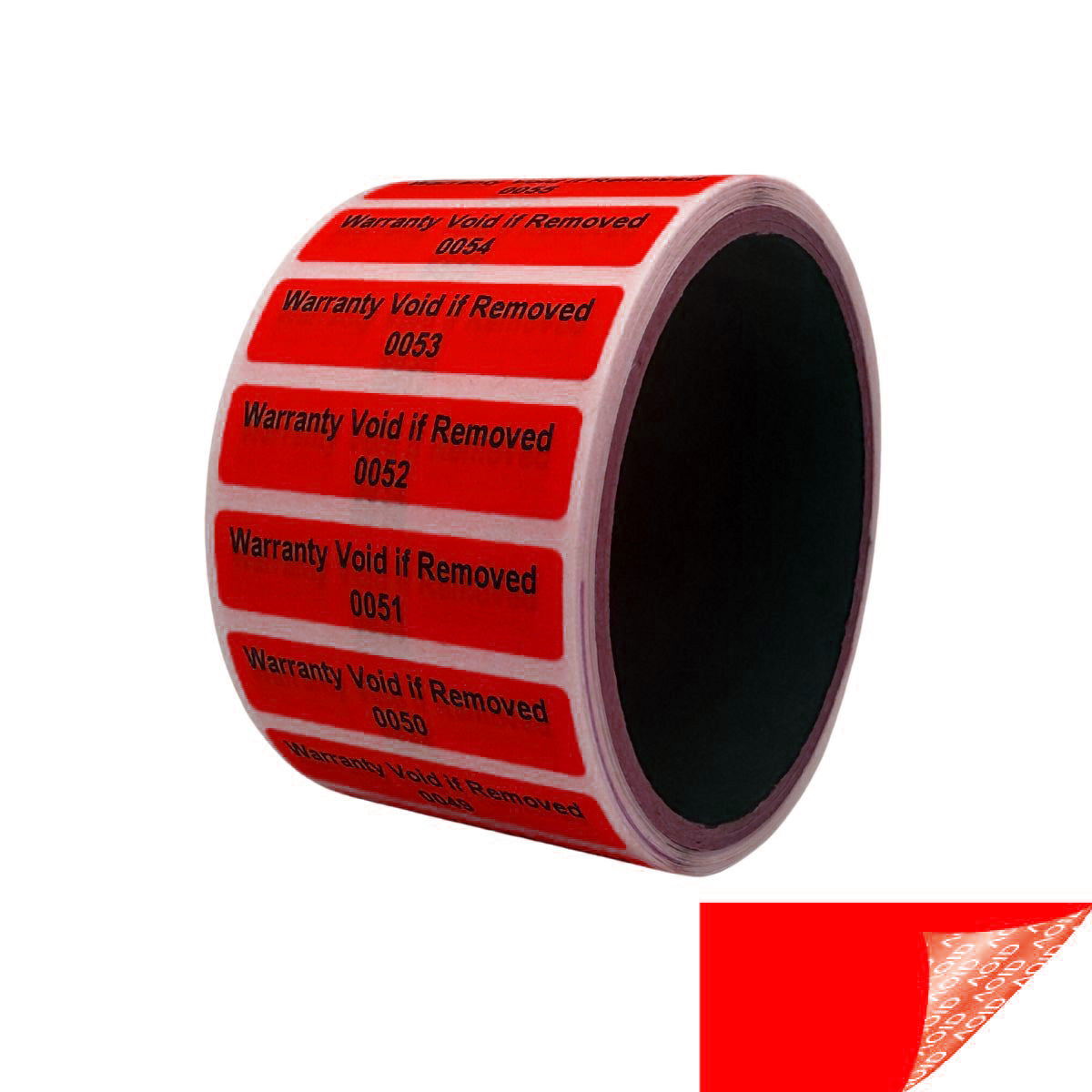 1,000 Tamper Evident Red Non Residue Security Labels TamperGuard® Seal Sticker, Rectangle 2" x .5" (51mm x 13mm). Printed: Warranty Void if Removed + Serialized