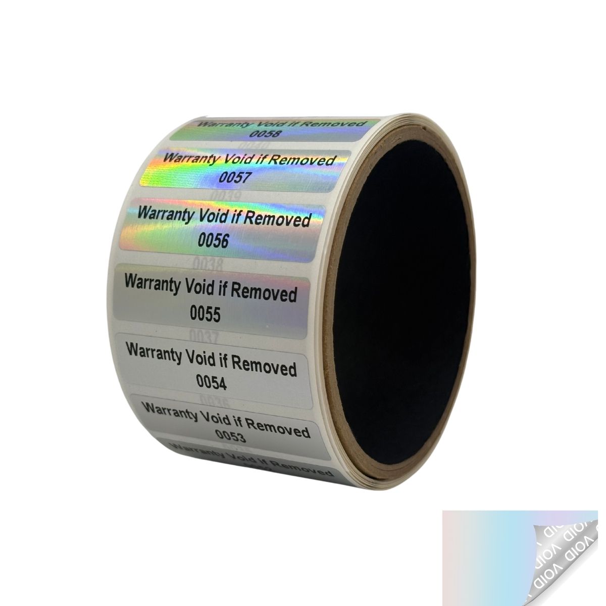 500 Tamper Evident Rainbow Non Residue Security Labels TamperGuard® Seal Sticker, Rectangle 2" x .5" (51mm x 13mm). Printed: Warranty Void if Removed + Serialized