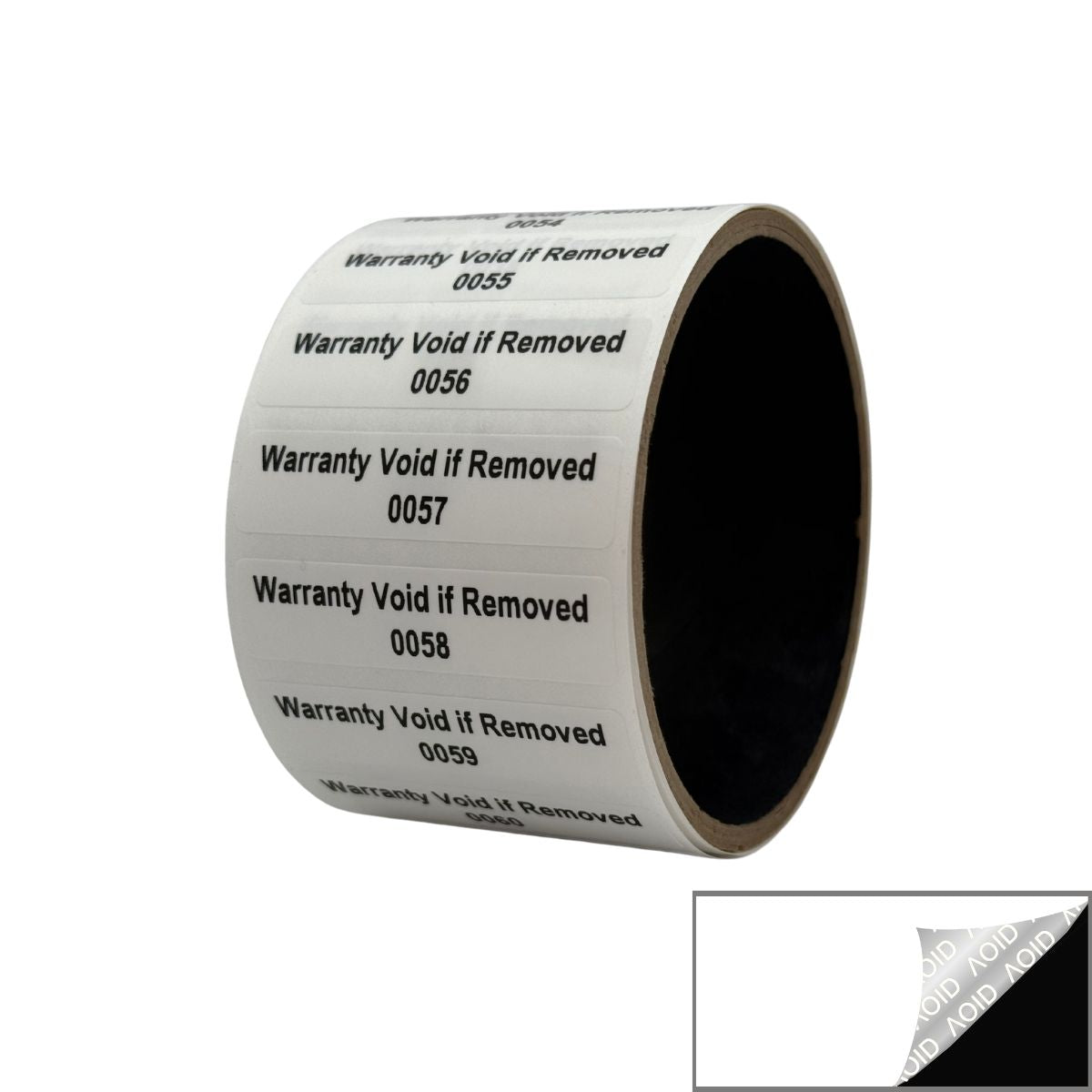 2,000 Tamper Evident White Non Residue Security Labels TamperGuard® Seal Sticker, Rectangle 2" x .5" (51mm x 13mm). Printed: Warranty Void if Removed + Serialized