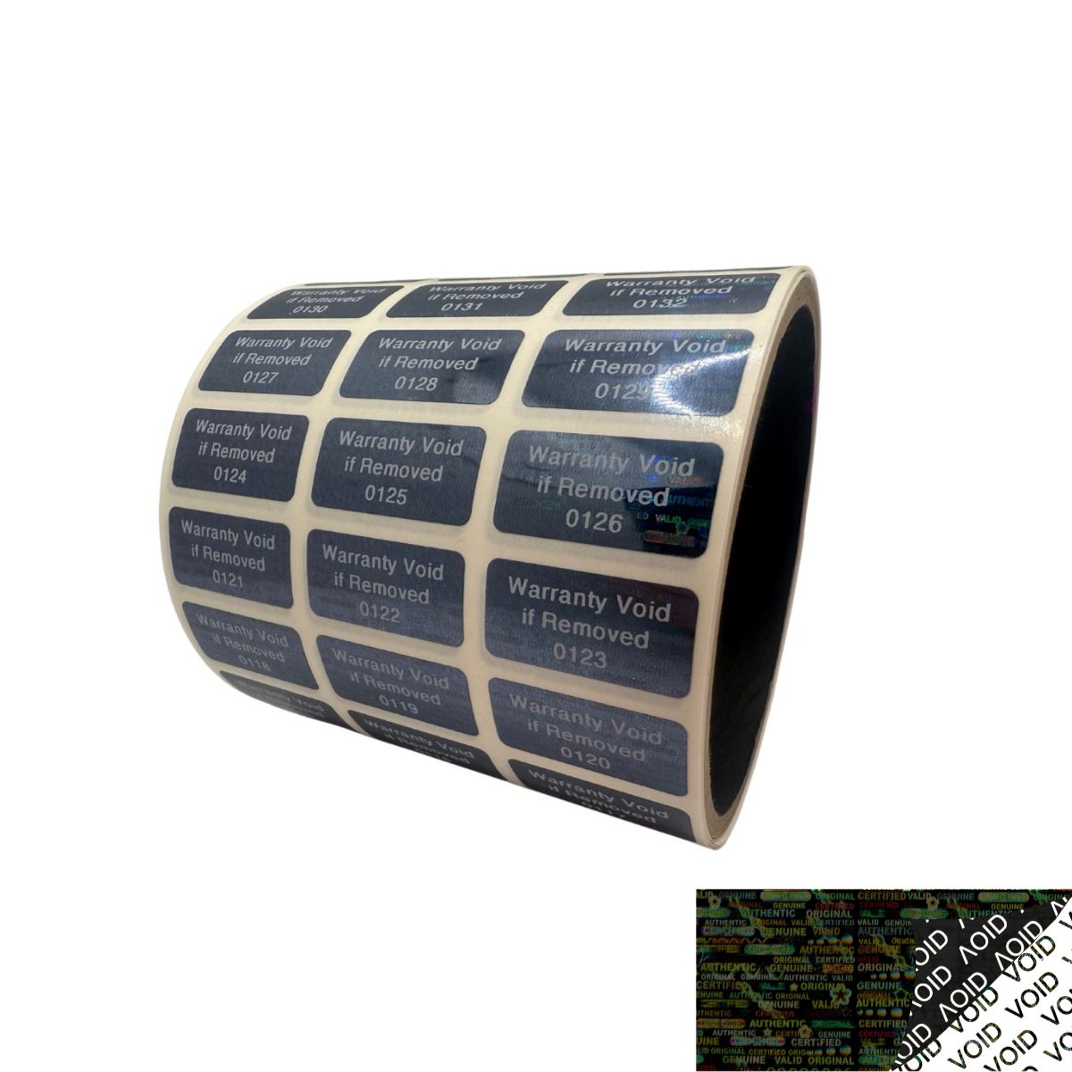 5,000 Tamper Evident Holographic Bright Black Security Label Seal Sticker TamperMax, Rectangle 1" x 0.5" (25mm x 13mm). Printed: Warranty Void if Removed.