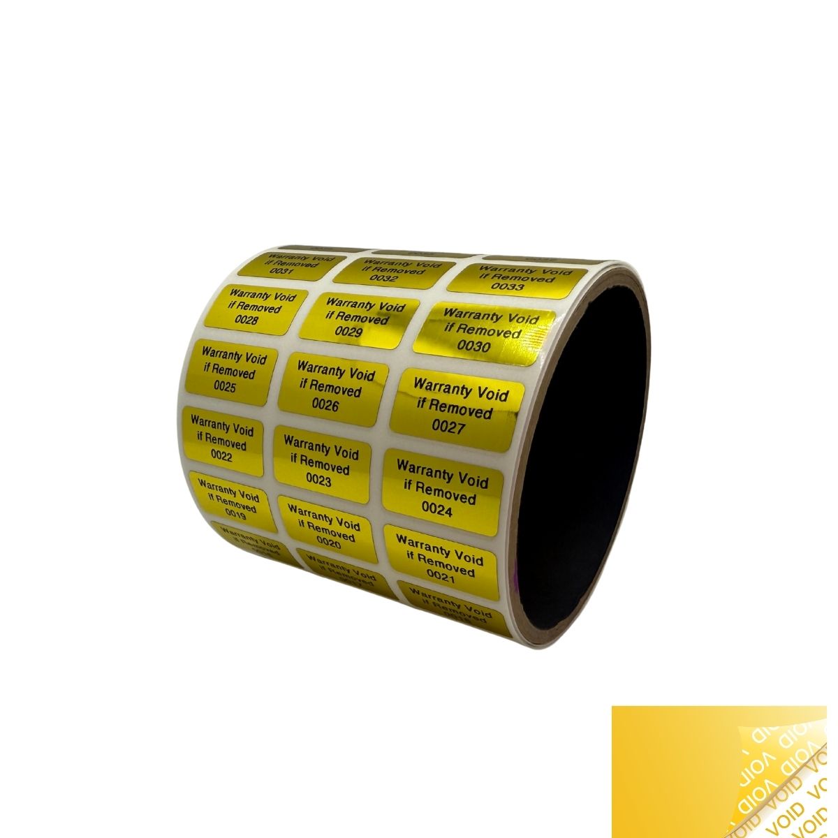 5,000 TamperVoidPro® Gold Tamper Evident Security Labels Seal Sticker, Rectangle 1" x 0.5" (25mm x 13mm). Printed: Warranty Void if Label Removed.
