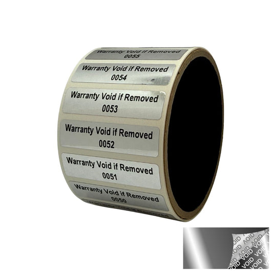 1,000 TamperVoidPro® Tamper Evident Security Labels Seal Sticker, Rectangle 2" x 0.5" (51mm x 13mm). Printed: Warranty Void if Label Removed + Serialization.