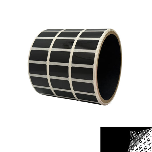 250 Black Tamper-Evident Security Labels TamperColor® Seal Stickers, Rectangle 1" x 0.5" (25mm x 13mm).