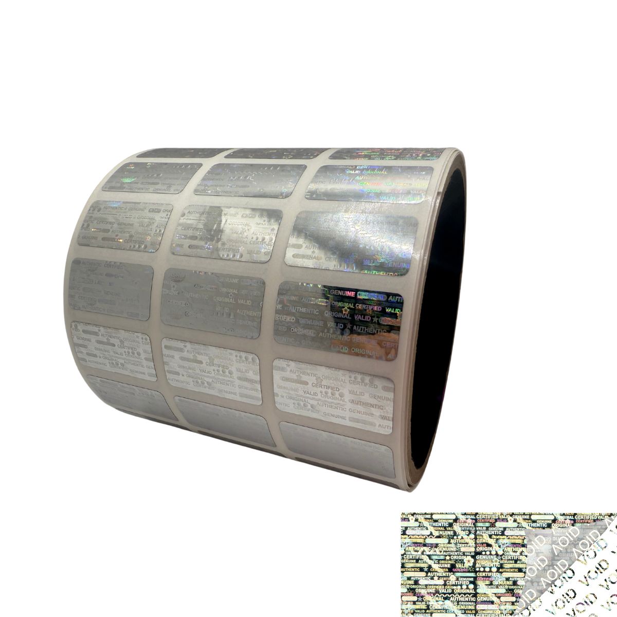 250 Silver Tamper Evident Holographic Security Label Seal Sticker, Rectangle 1" x 0.5" (25mm x 13mm).