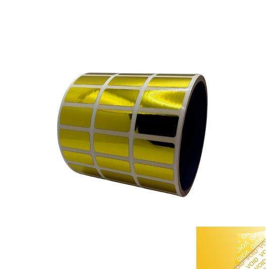 250 TamperVoidPro® Bright Gold Metallic Tamper-Evident Security Labels Seal Sticker, Rectangle 1" x 0.5" (25mm x 13mm).