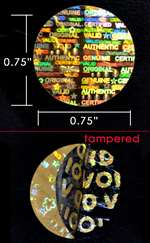 10,000 Gold Tamper Evident Holographic Security Round Label Seal Sticker, Round/ Circle 0.75" diameter (19mm).