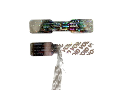 250 Silver Tamper Evident Holographic Security Label Seal Sticker, Dogbone 1.75" x 0.375" (44mm x 9mm)