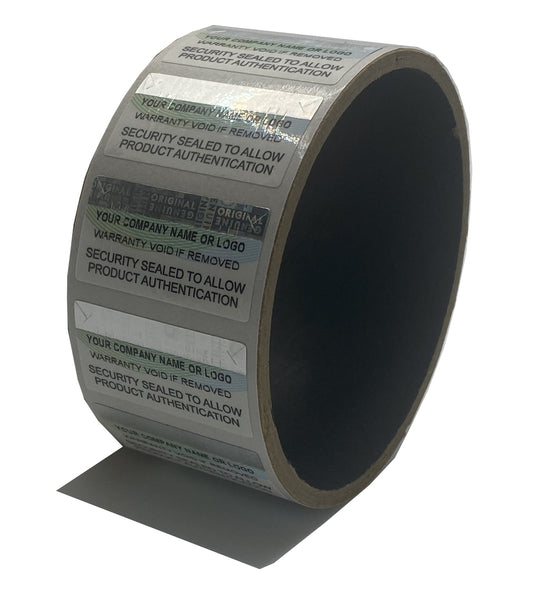 10,000 Security Label with Holographic Stripe Partially Destructible Size 1.3" x 0.7" (34mm x 18mm). >Click on item details to customize.