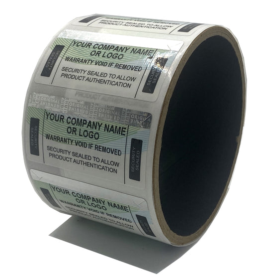 2,000 Security Label with Holographic Stripe Partially Destructible Size 2" x 1" (51mm x 25mm). >Click on item details to customize.