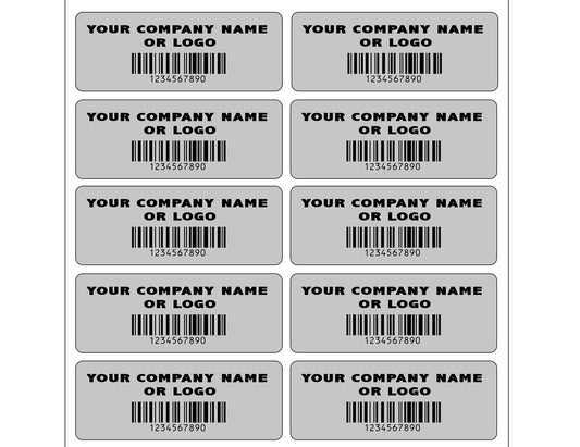 10,000 Custom Printed Asset Identification Security Stickers with Silver Matte Finish Size 1.5" x 0.6" (38mm x 15mm) >Click on item details to customize.