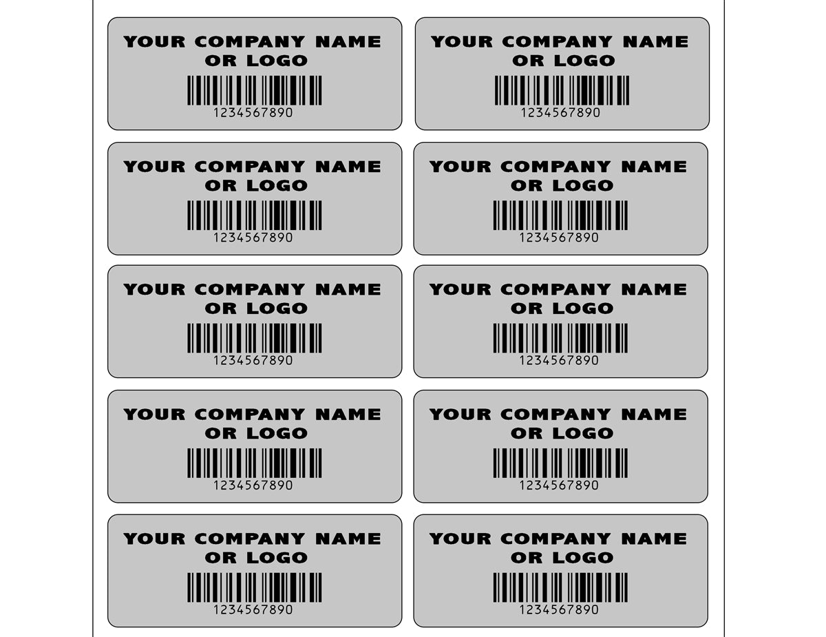 5,000 Custom Printed Asset Identification Security Stickers with Silver Matte Finish Size 1.5" x 0.6" (38mm x 15mm) >Click on item details to customize.