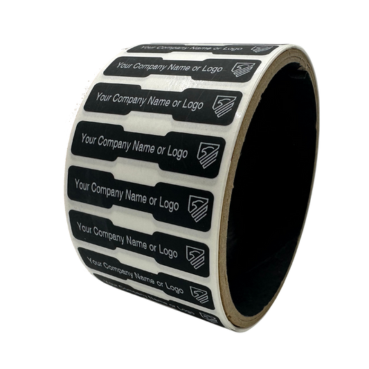 250 Non Residue Black Tamper-Evident Stickers TamperGuard® Security Label Seal , Dogbone Shape Size 1.75" x 0.375 (44mm x 9mm) >Click on item details to customize.