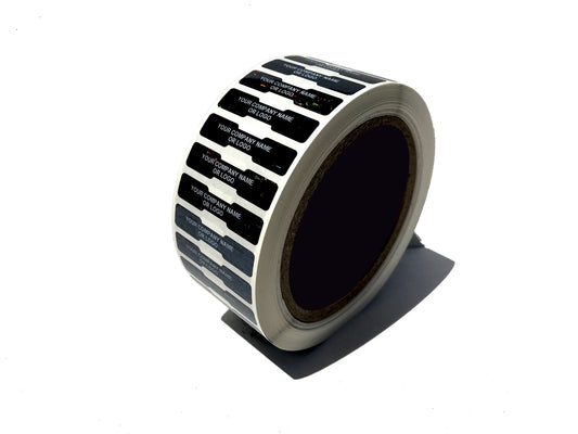 500 Black Tamper Evident Security Hologram Label Seal Sticker, Dogbone 1.75" x 0.375" (44mm x 9mm). CustomPrinted. >Click on item details to Customize.