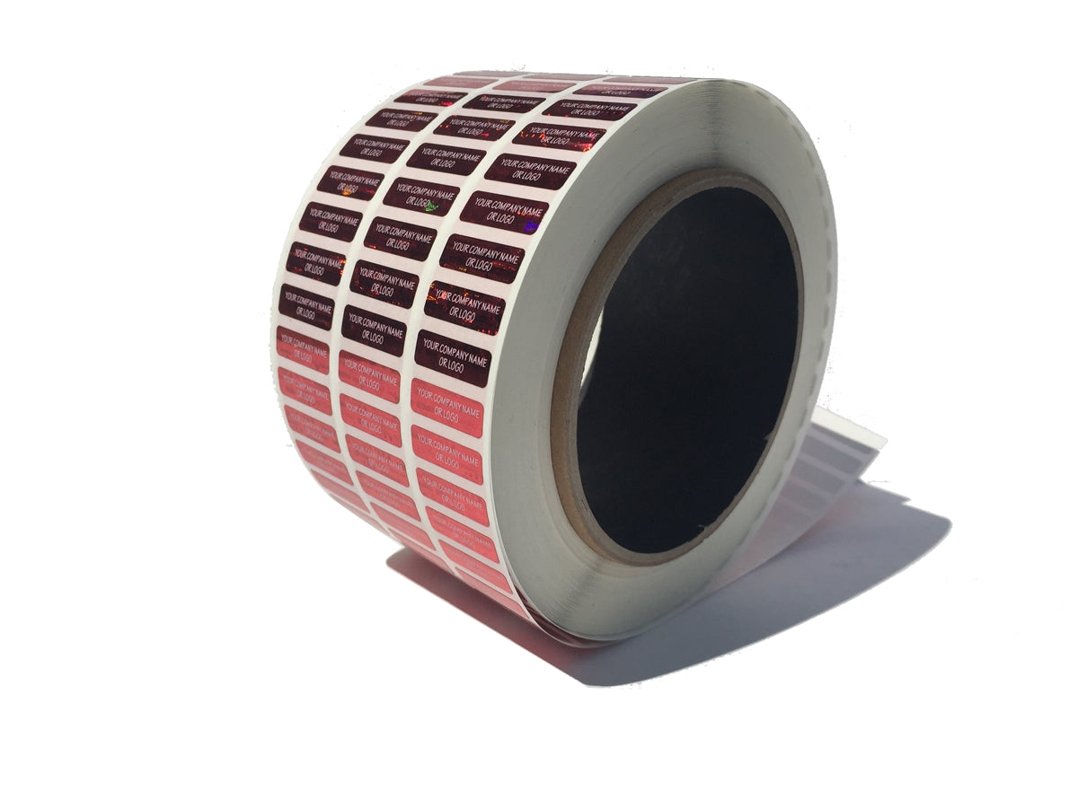 10,000 Red Tamper Evident Security Hologram Label Seal Sticker, Rectangle 0.75" x 0.25" (19mm x 6mm). CustomPrinted. >Click on item details to Customize.