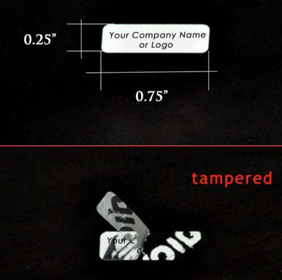 2,000 Metallic Tamper Evident Security Labels Silver Chrome TamperVoidPro Seal Sticker, Rectangle 0.75" x 0.25" (19mm x 6mm). Custom Printed. >Click on item details to customize.