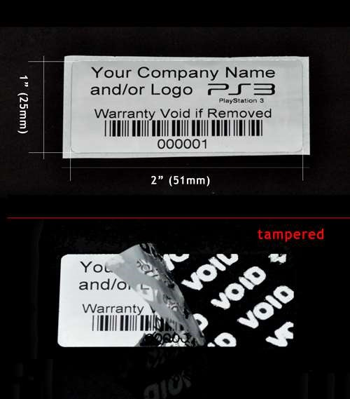 1,000 Metallic Tamper Evident Security Labels Silver Chrome TamperVoidPro Seal Sticker, Rectangle 2" x 1" (51mm x 25mm). Custom Printed. >Click on item details to customize.