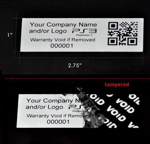 2,000 Metallic Tamper Evident Security Labels Silver Chrome TamperVoidPro Seal Sticker, Rectangle 2.75" x 1" (70mm x 25mm). Custom Printed. >Click on item details to customize.