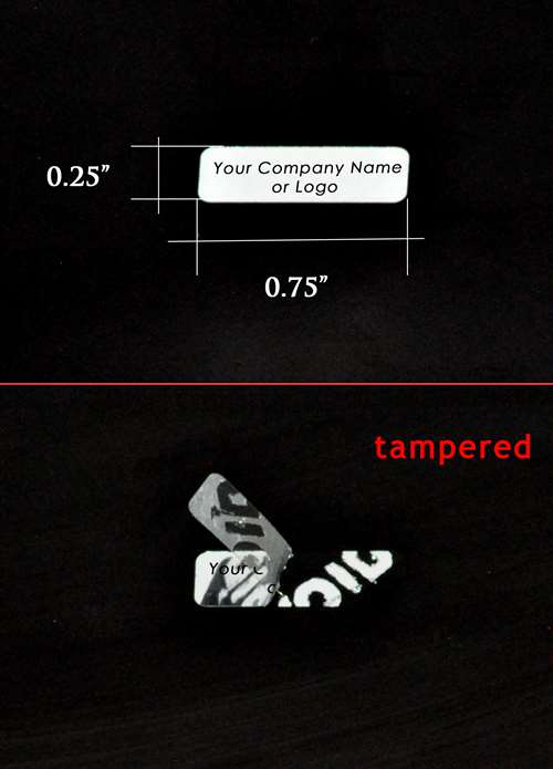 5,000 Metallic Tamper Evident Security Labels Silver Bright TamperVoid® Seal Sticker, Rectangle 0.75" x 0.25" (19mm x 6mm). Custom Printed. >Click on item details to customize.