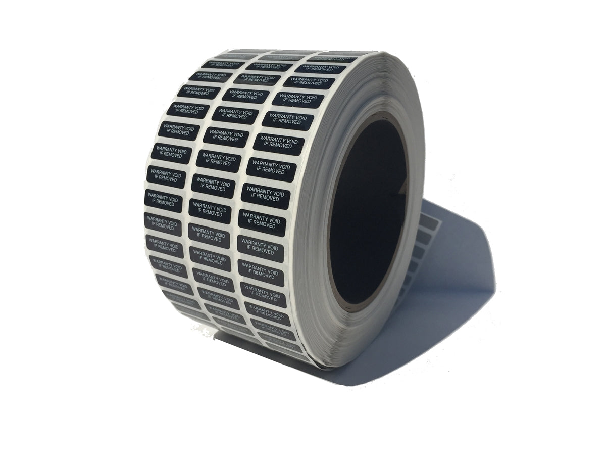5,000 Tamper Evident Black Security Labels TamperColor® Seal Sticker, Rectangle 0.75" x 0.25" (19mm x 6mm). Printed: Warranty Void if Removed.