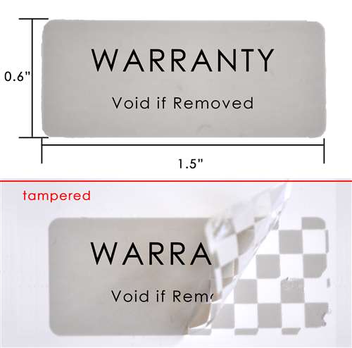 500 Tamper Evident Grey Security Labels TamperColor® Seal Sticker, Rectangle 1.5" x 0.6" (38mm x 15mm). Printed: Warranty Void if Removed + Serialization
