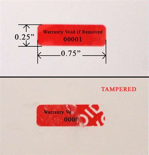 1,000 Tamper Evident Red Security Labels TamperColor® Seal Sticker, Rectangle 0.75" x 0.25" (19mm x 6mm). Printed: Warranty Void if Removed + Serialization