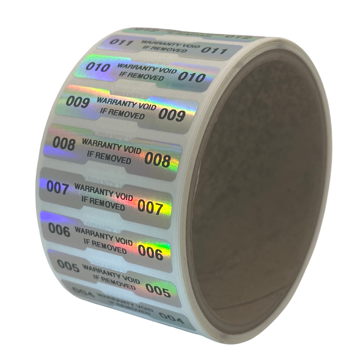 5,000 Tamper Evident Rainbow Security Labels TamperColor® Seal Sticker, Dogbone Shape Size 1.75" x 0.375 (44mm x 9mm). Printed: Warranty Void if Removed + Serialization