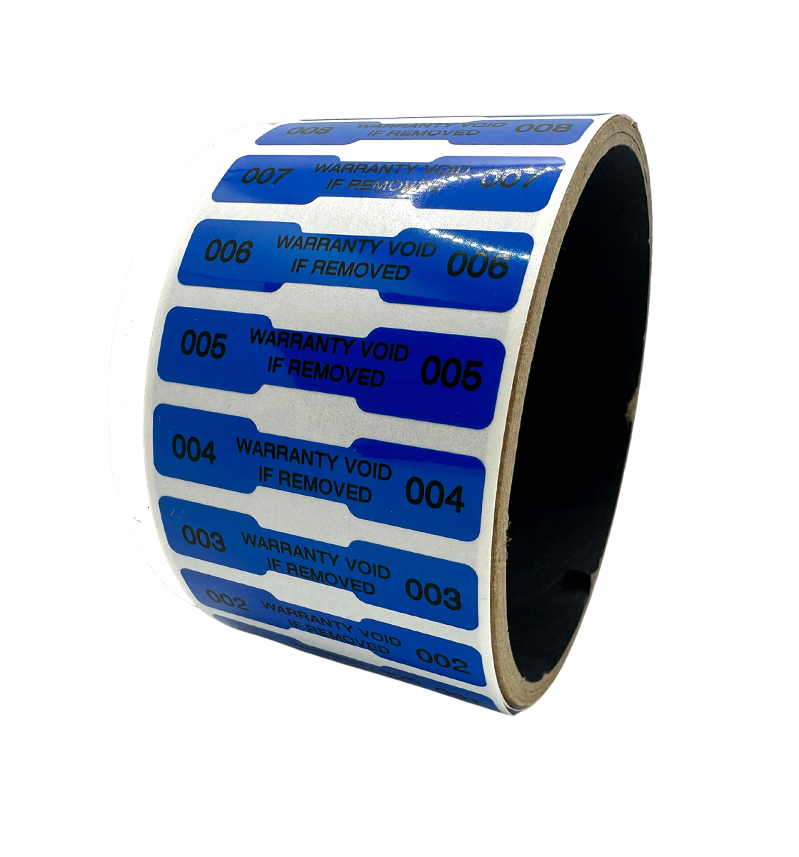 1,000 Tamper Evident Blue Non Residue Security Labels TamperGuard® Seal Sticker, Dogbone 1.75" x 0.375" (44mm x 9mm). Printed: Warranty Void if Removed + Serialized