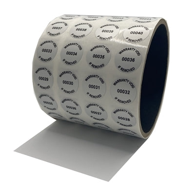 5,000 Tamper-Evident Metallic Silver Matte Non Residue Security Labels TamperGuard® Seal Sticker, Round/ Circle 0.75" diameter (19mm). Printed: Warranty Void if Removed + Serialized