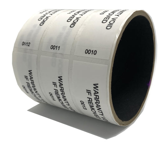10,000 Tamper Evident White Non Residue Security Labels TamperGuard® Seal Sticker, Rectangle 2.75" x 1" (70mm x 25mm). Printed: Warranty Void if Removed + Serialized