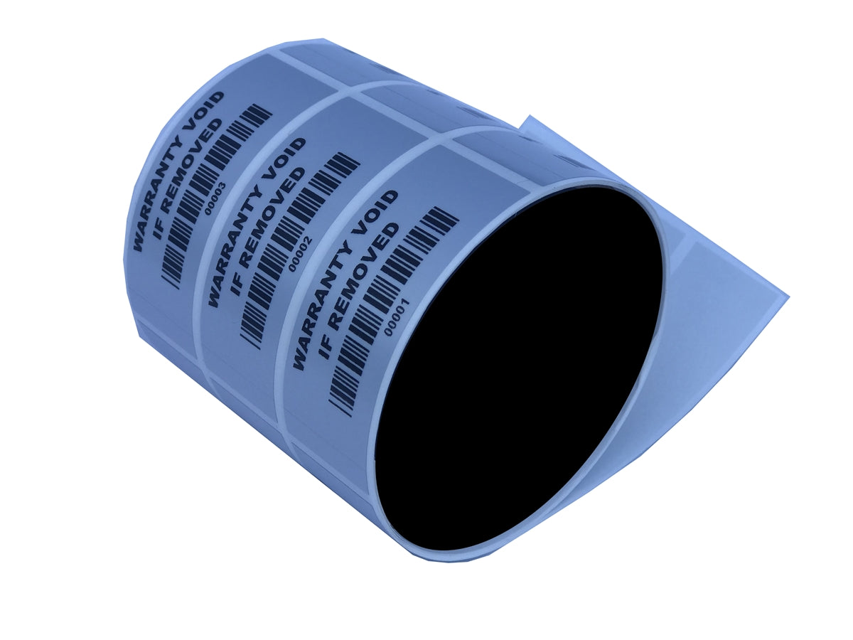 2,000 TamperVoidPro® Metallic Silver Matte Tamper Evident Security Labels Seal Sticker, Rectangle 2.75" x 1" (70mm x 25mm). Printed: Warranty Void if Label Removed + Serial Number.